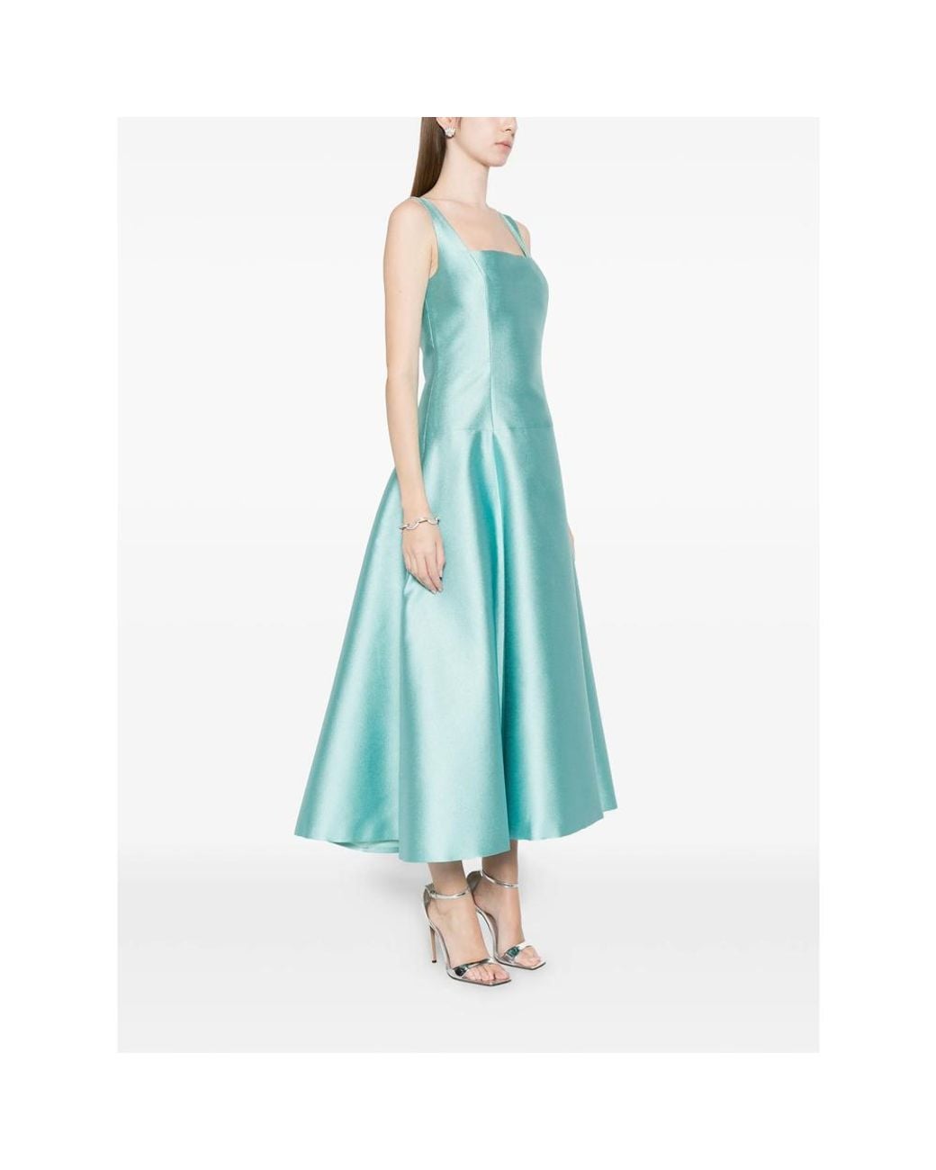 Fely Campo Blue Square-Neck Midi Dress
