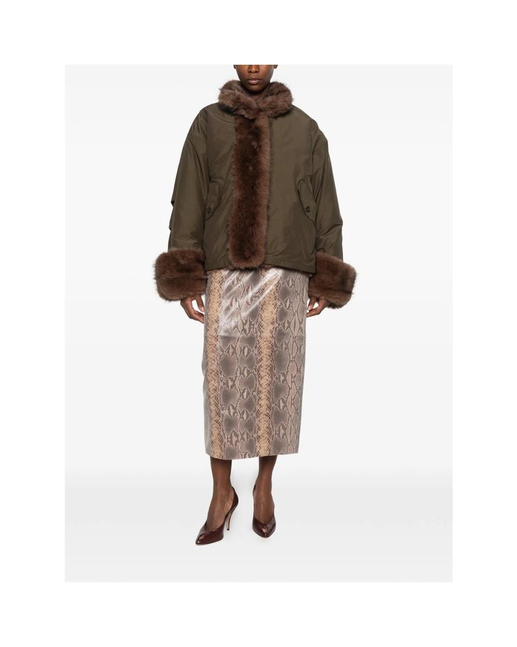 LA PISCINE Brown Faux-Fur Trim Reversible Jacket