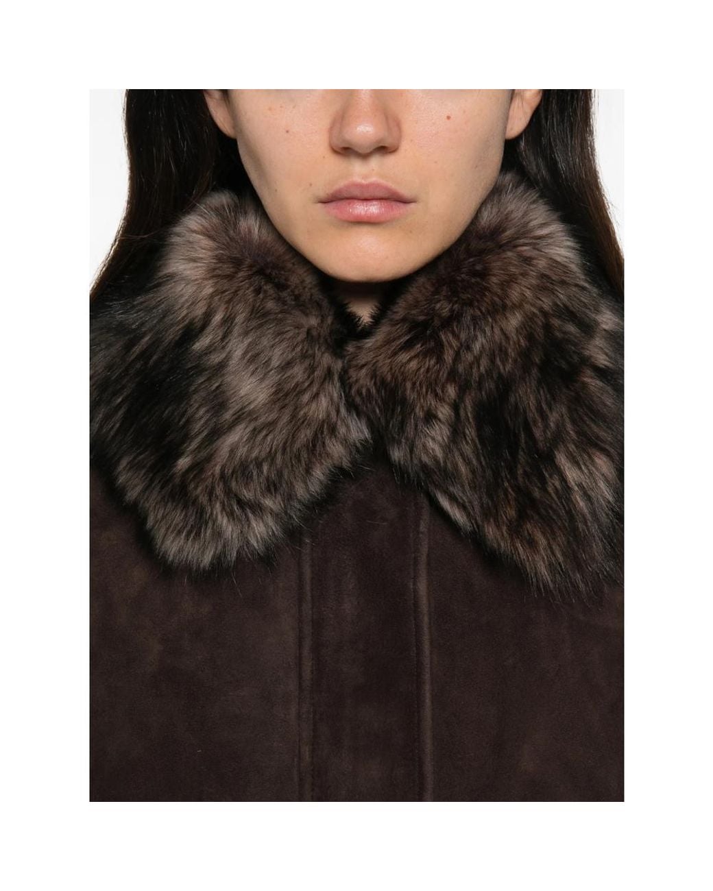 FURLING Brown Faux-Fur Collar Suede Bomber Jacket