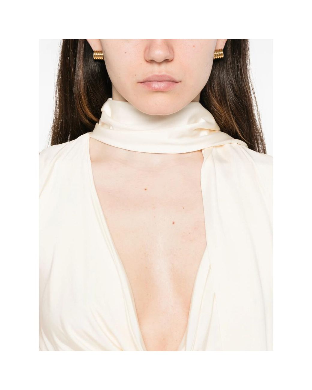 AYA MUSE White Draped-Meckline Midi Dress