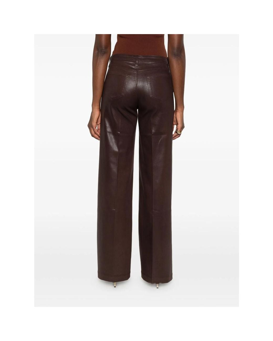 L'Agence Brown Coated Wide-Leg Trousers