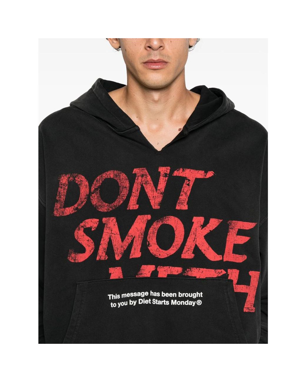 DIET STARTS MONDAY Black Slogan-Print Pouch-Pocket Hoodie for men