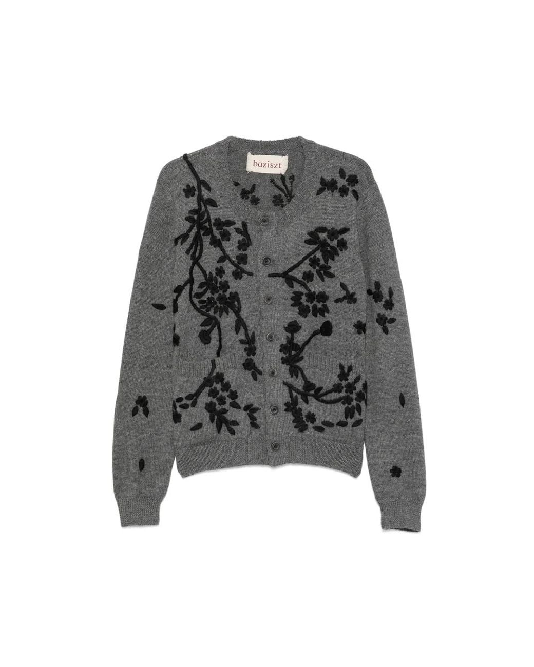 BAZISZT Gray Floral-Embroidered Cardigan for men
