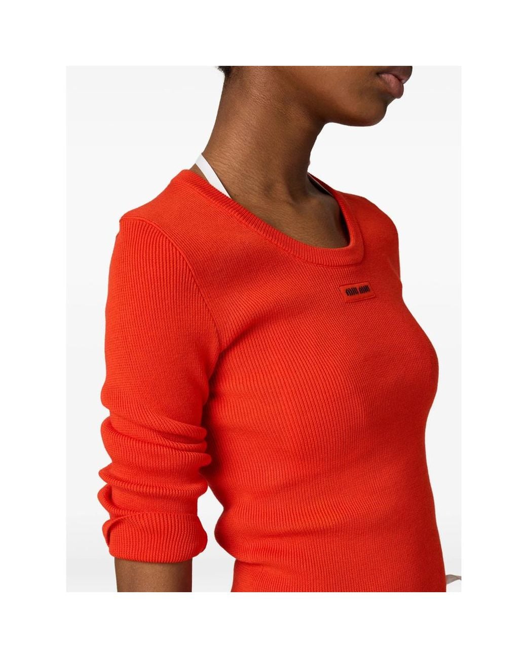Miu Miu Red Cotton Crew-Neck Sweater