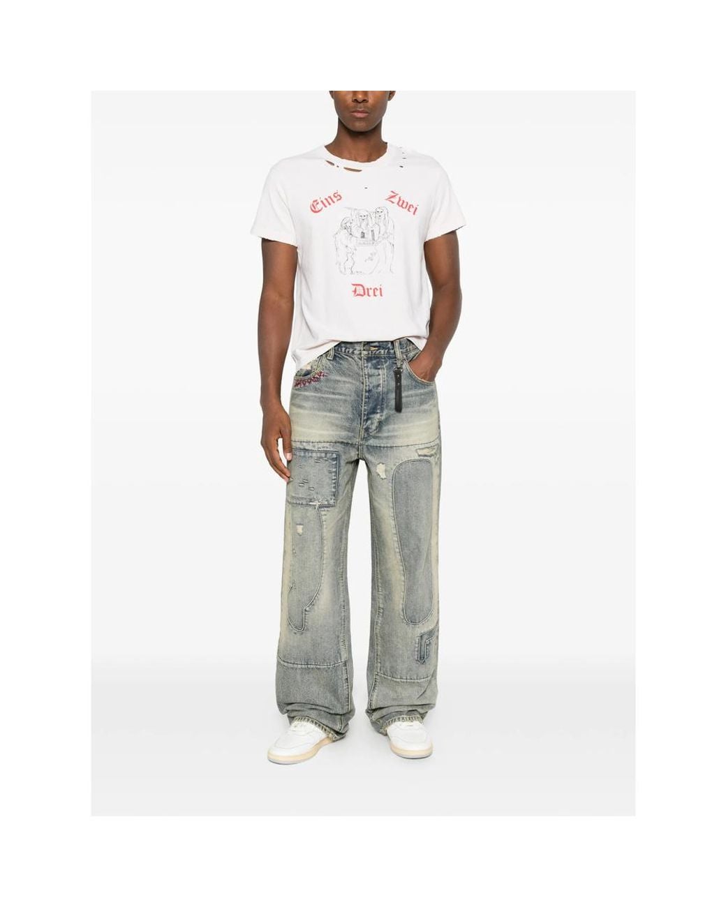 DAGGER White Distressed Graphic-Print T-Shirt for men