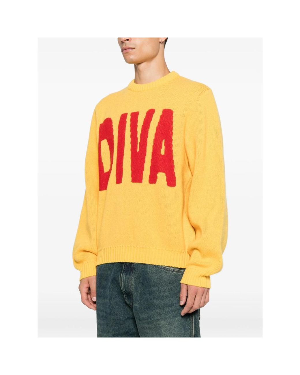 Carne Bollente Yellow Such A Diva Intarsia-Knit Sweater for men