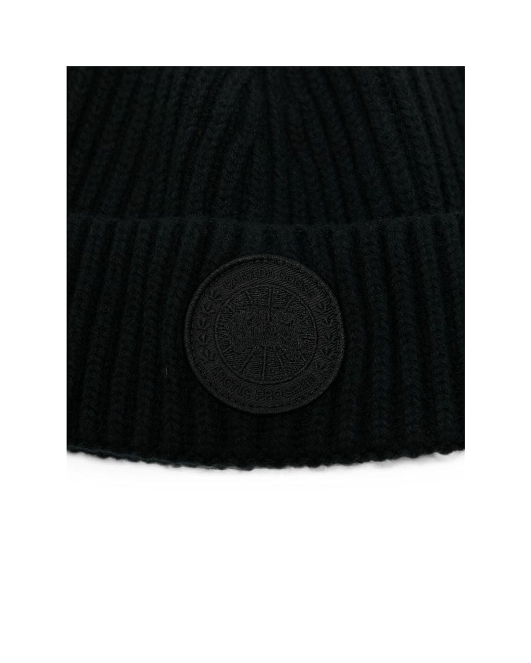 Canada Goose Black Logo-Patch Ribbed Beanie Hat