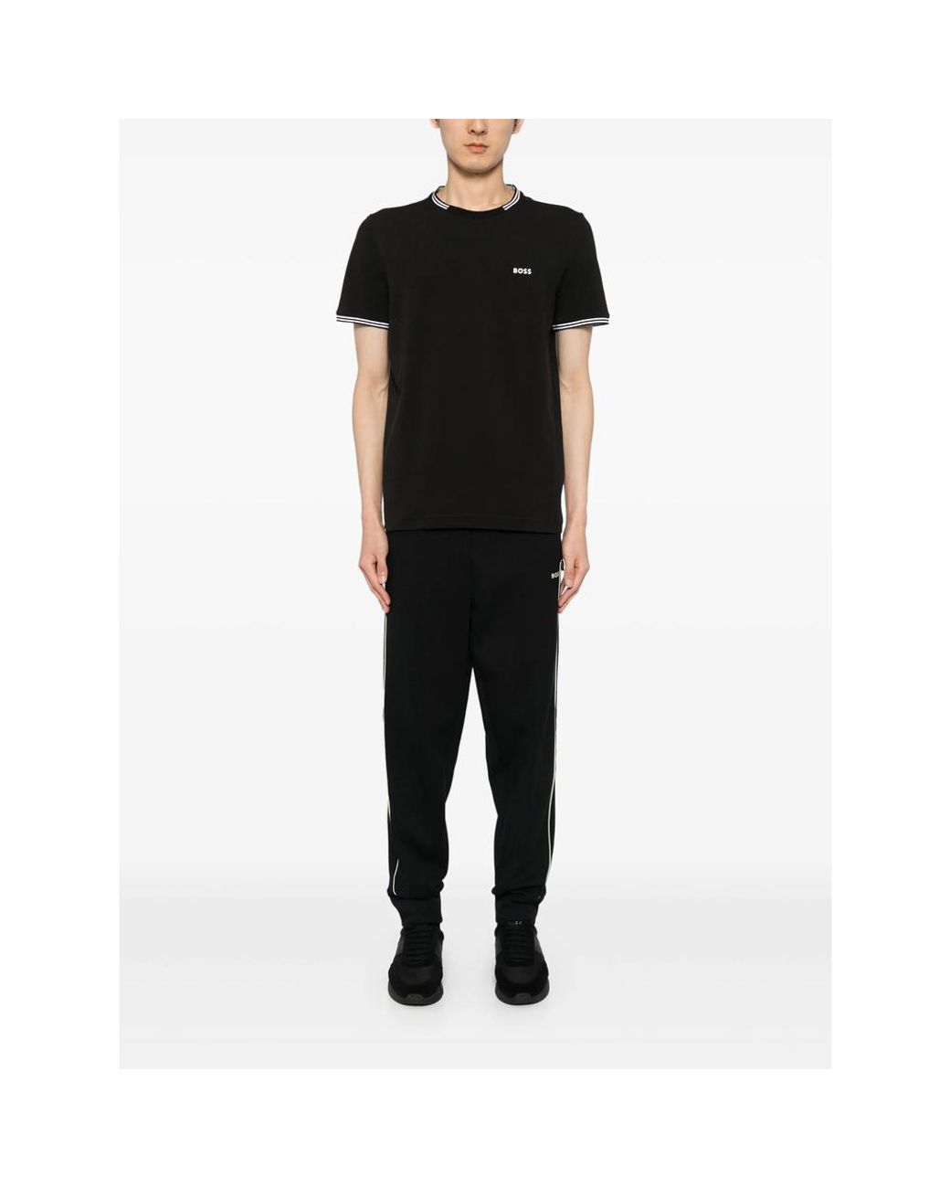 Boss Black Stretch-Cotton T-Shirt With Stripes And Logo for men