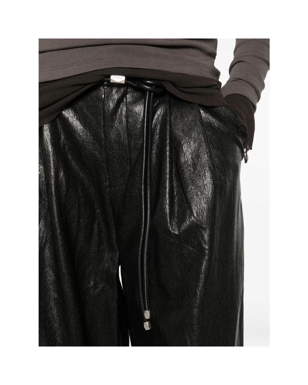 ELEH Black Pleated Leather Palazzo Pants