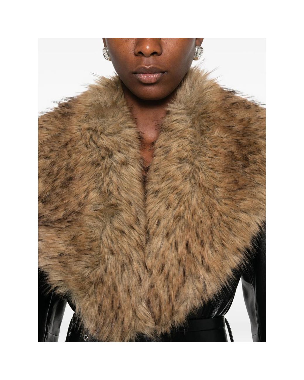STAND Black Estella Faux-Fur Belted Coat