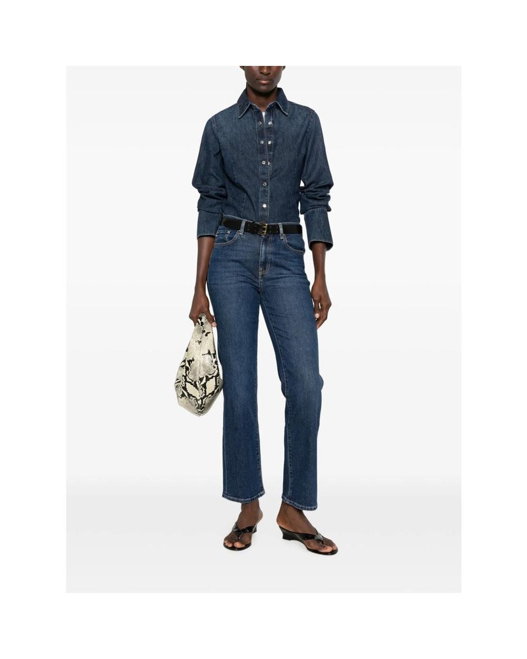 7 For All Mankind Blue Button-Up Denim Shirt
