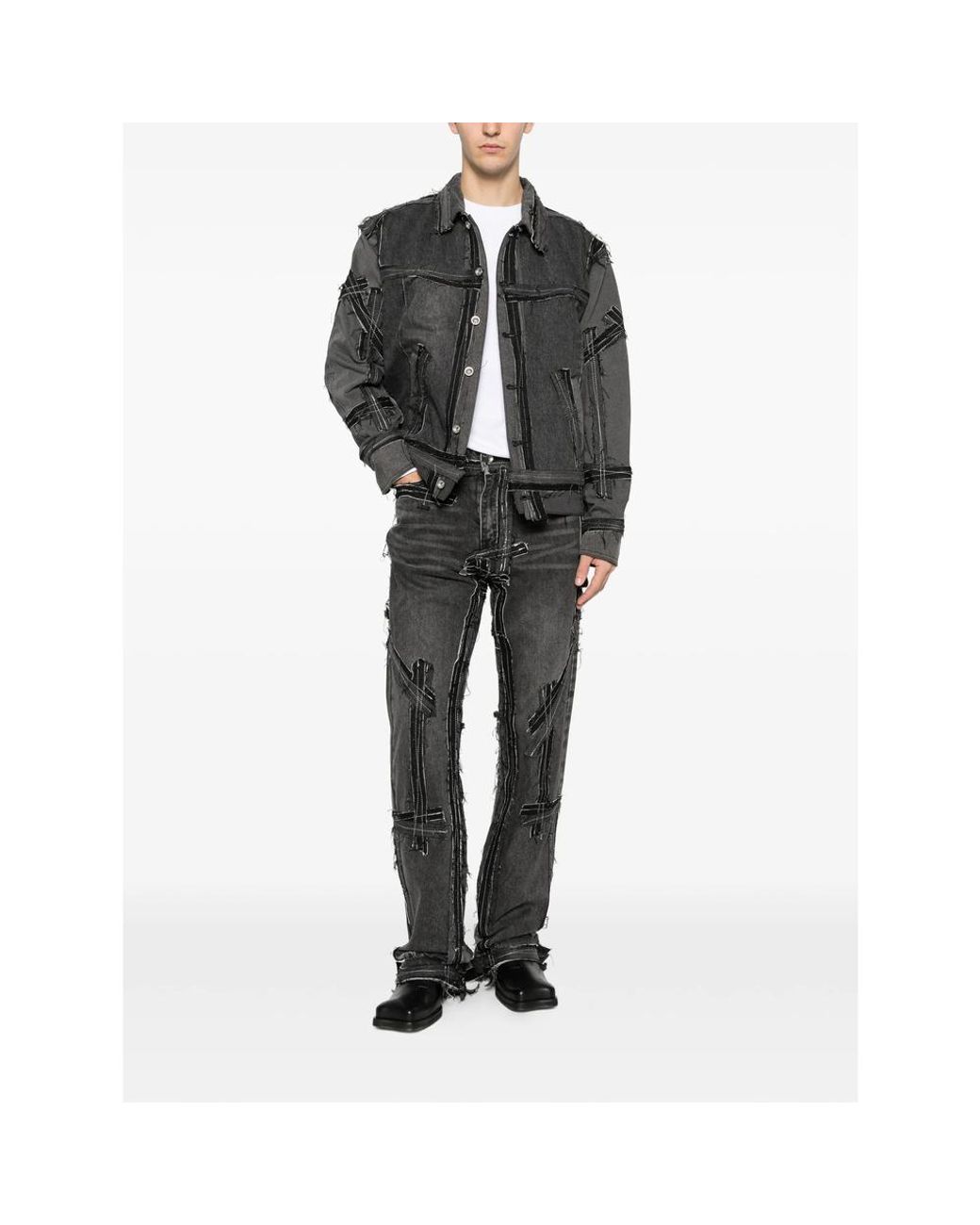 Who Decides War Gray Exposure Frayed Jeans for men