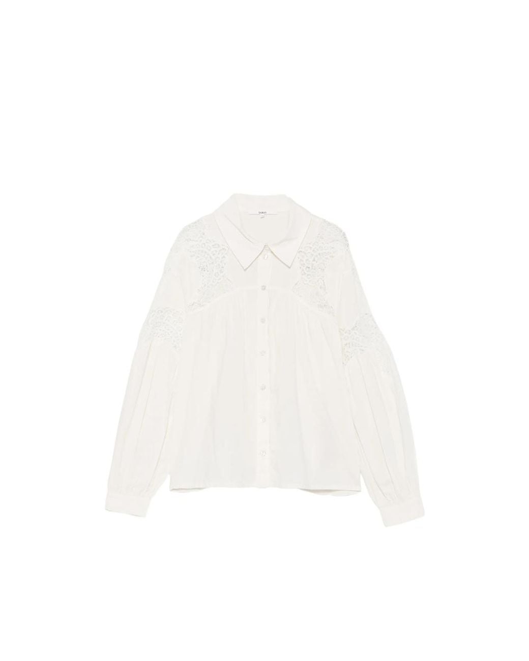 Ba&sh White Roseannie Lace-Panelled Ruffled Blouse