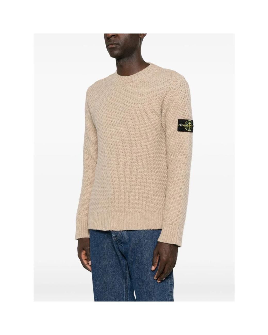 Stone Island Natural Compass-Patch Waffle-Knit Sweater for men