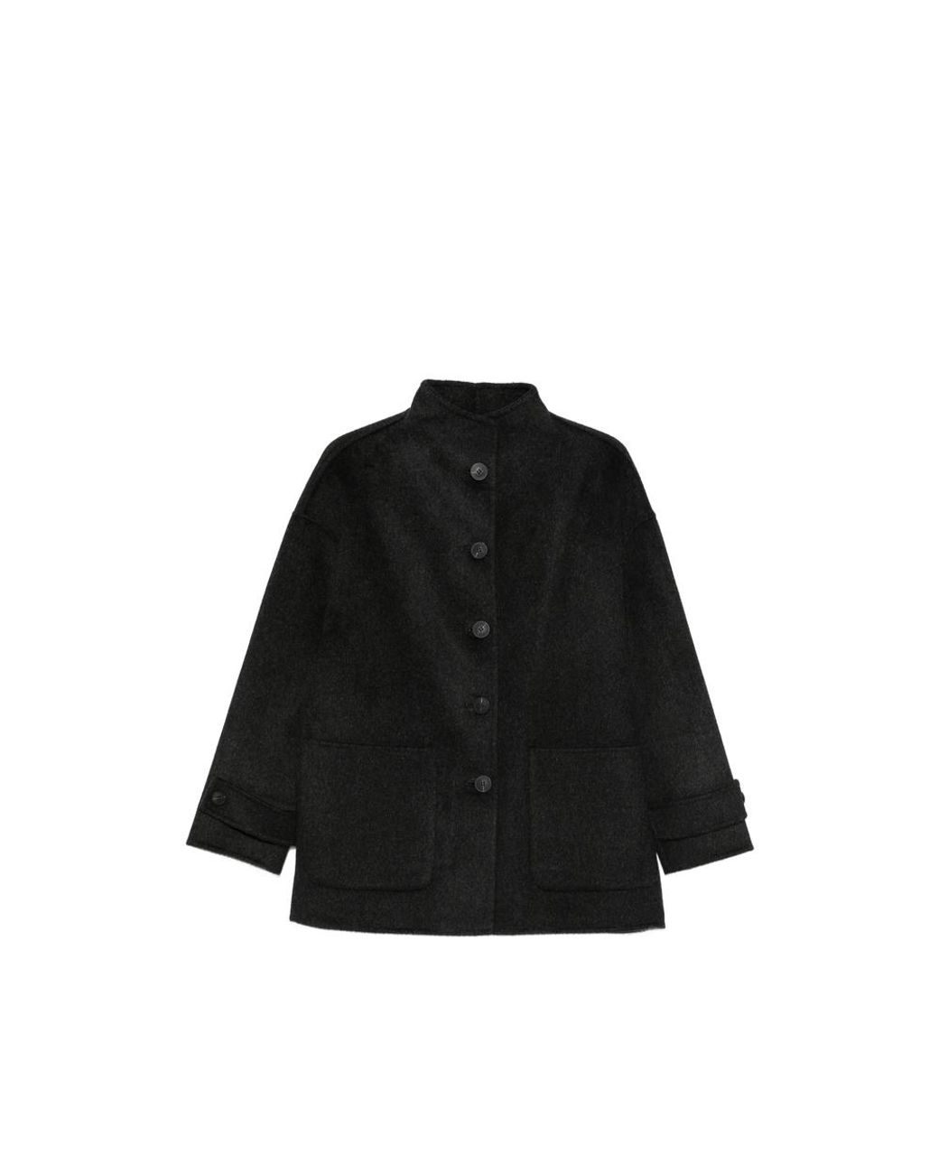 The Dynamis Studio Black High-Neck Patch-Pocket Coat