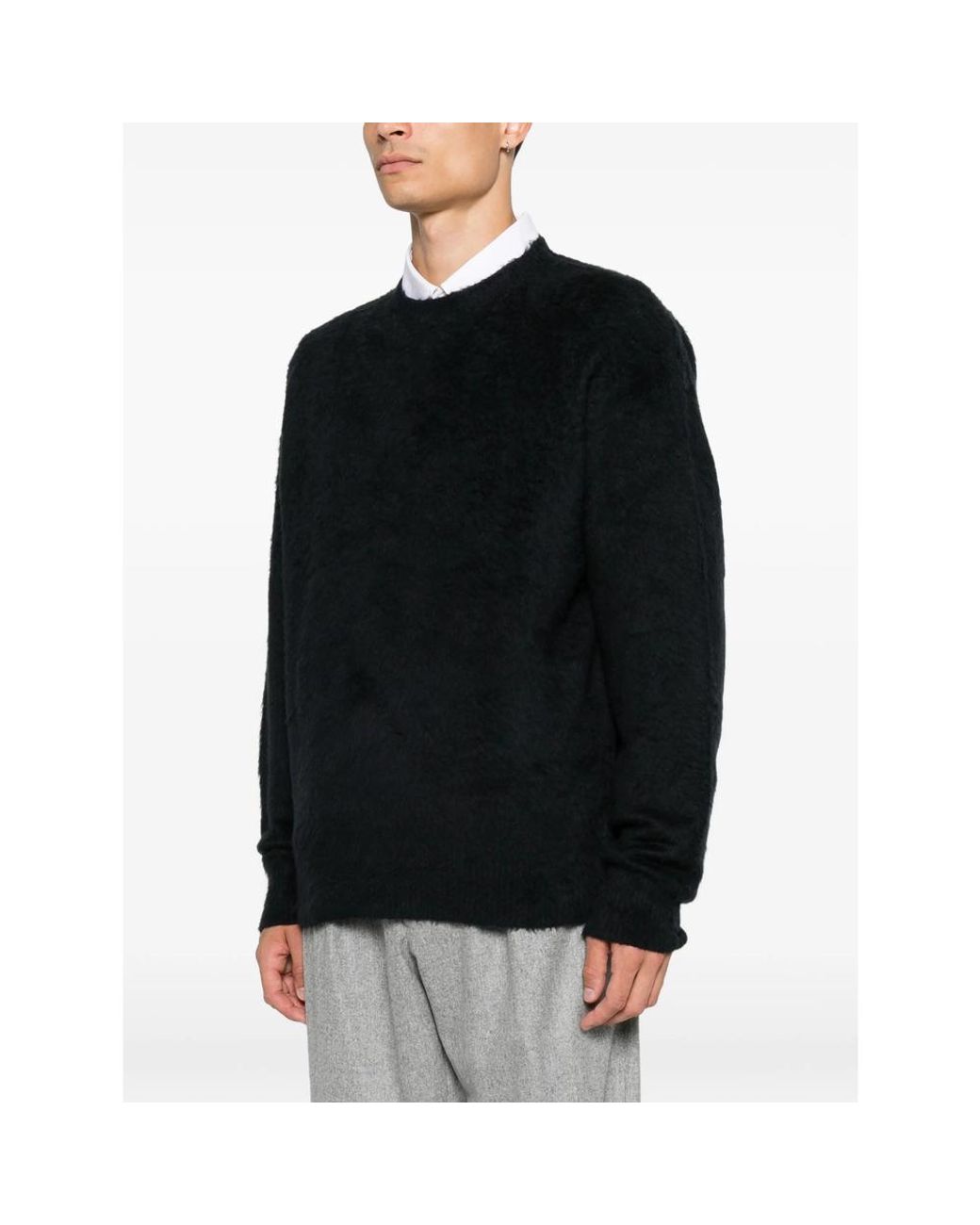 Roberto Collina Black Brushed-Knit Crew-Neck Sweater for men