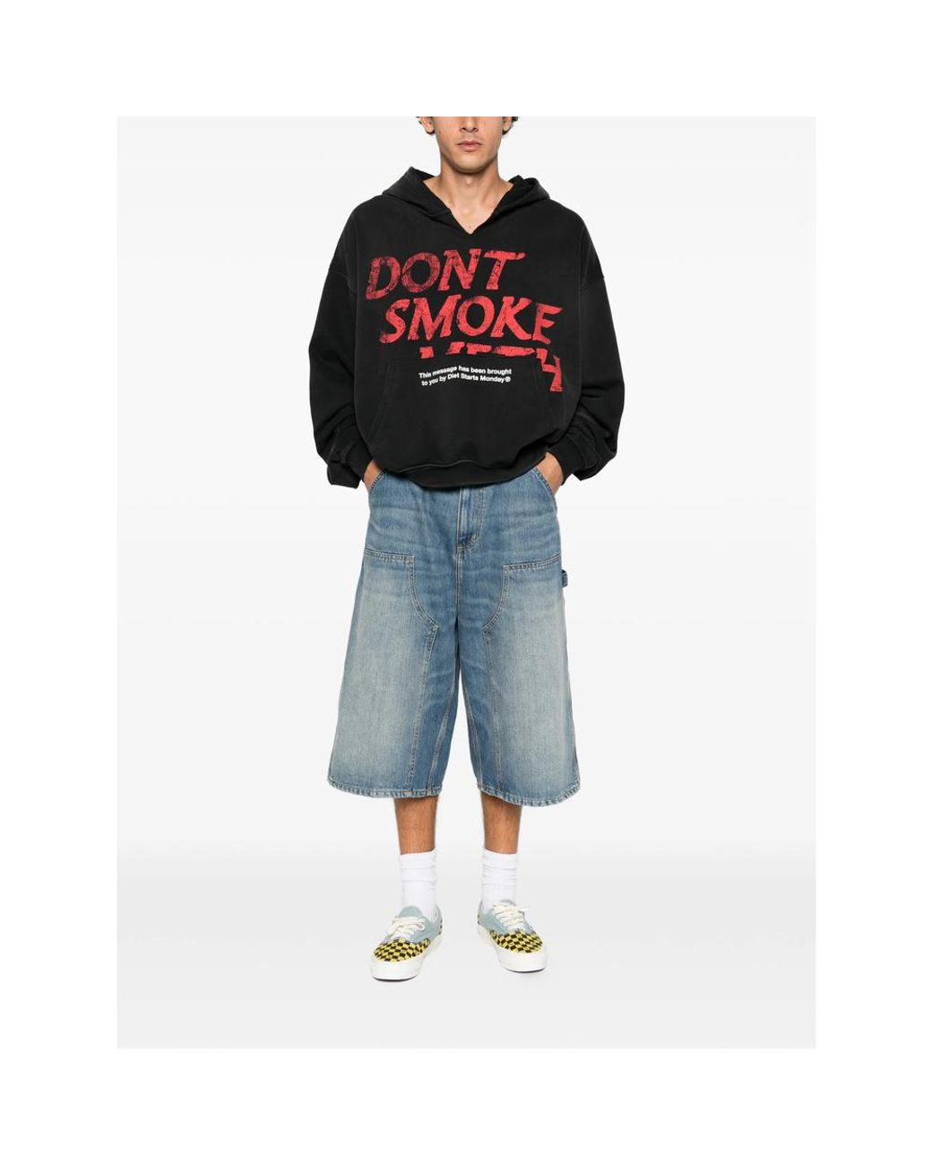 DIET STARTS MONDAY Black Slogan-Print Pouch-Pocket Hoodie for men