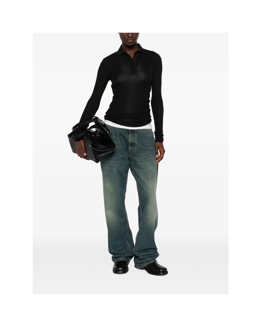 Entire studios Black Long-Sleeve Polo Shirt