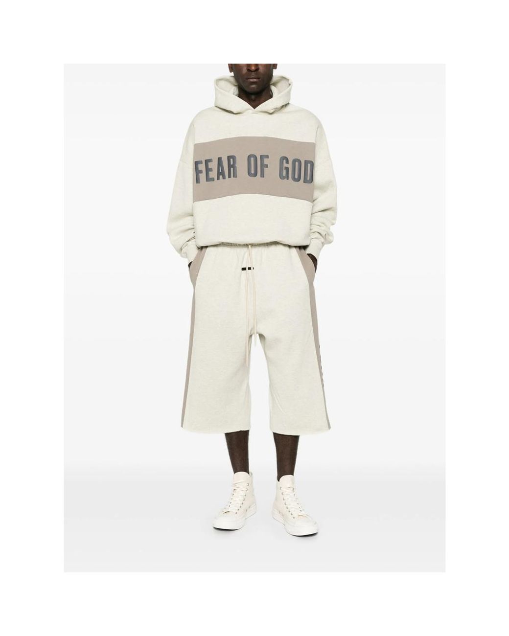 Fear Of God White Cropped Relaxed Panelled Hoodie for men