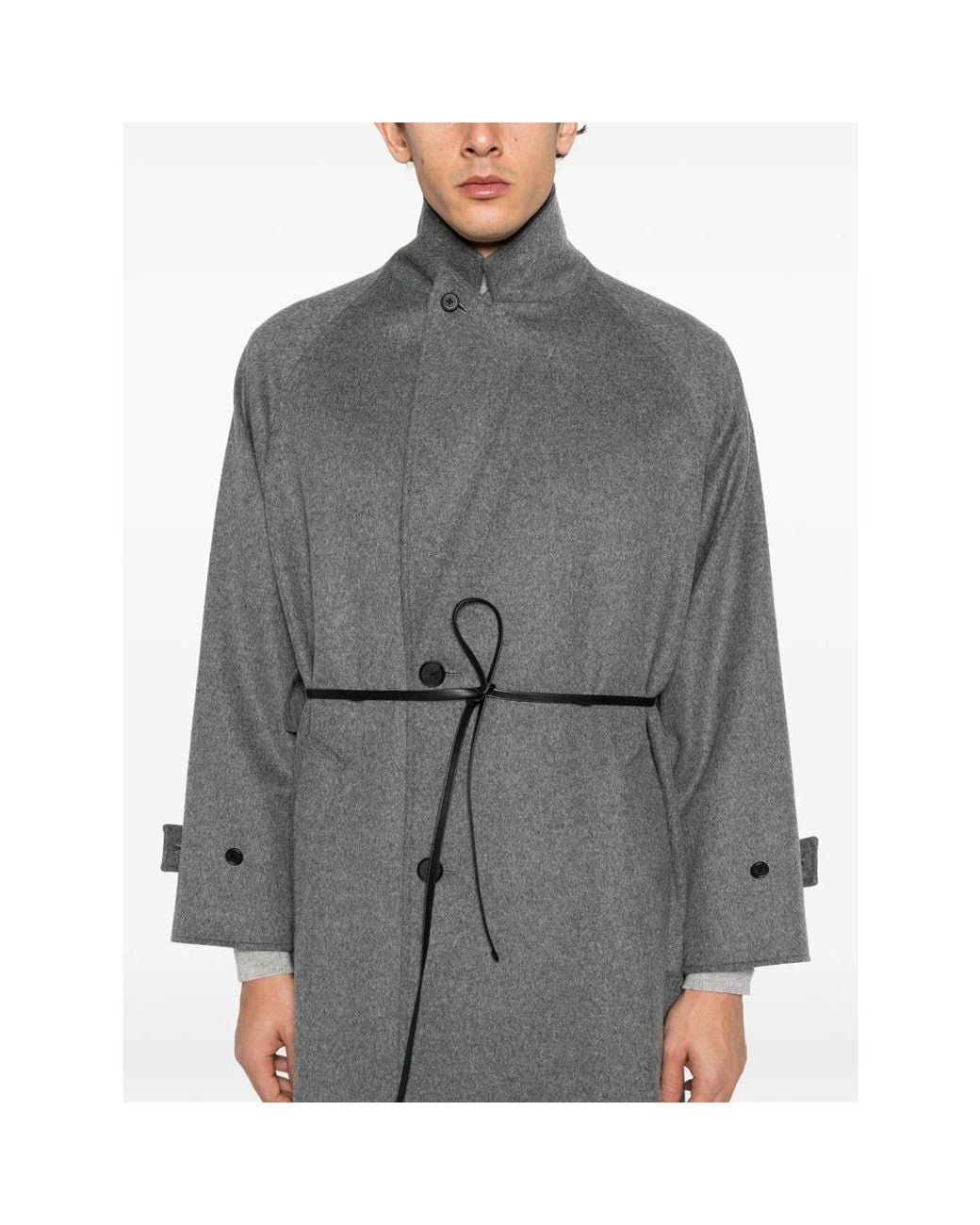 Ssstein Gray Chester Belted Raglan-Sleeve Coat for men