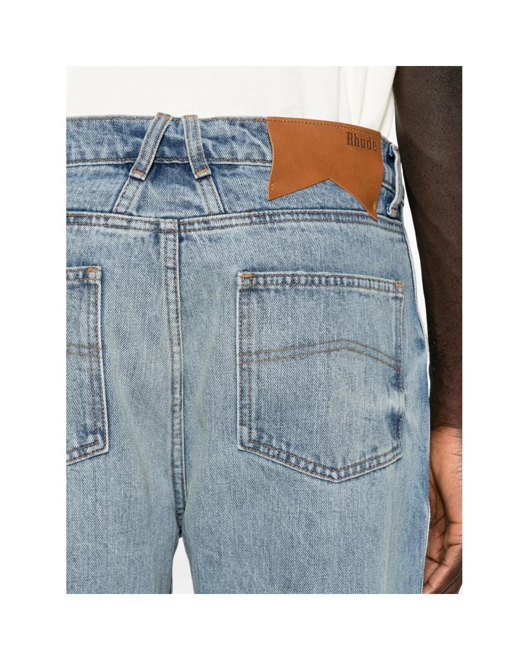 R H U D E © Blue Distressed Straight-Leg Jeans for men