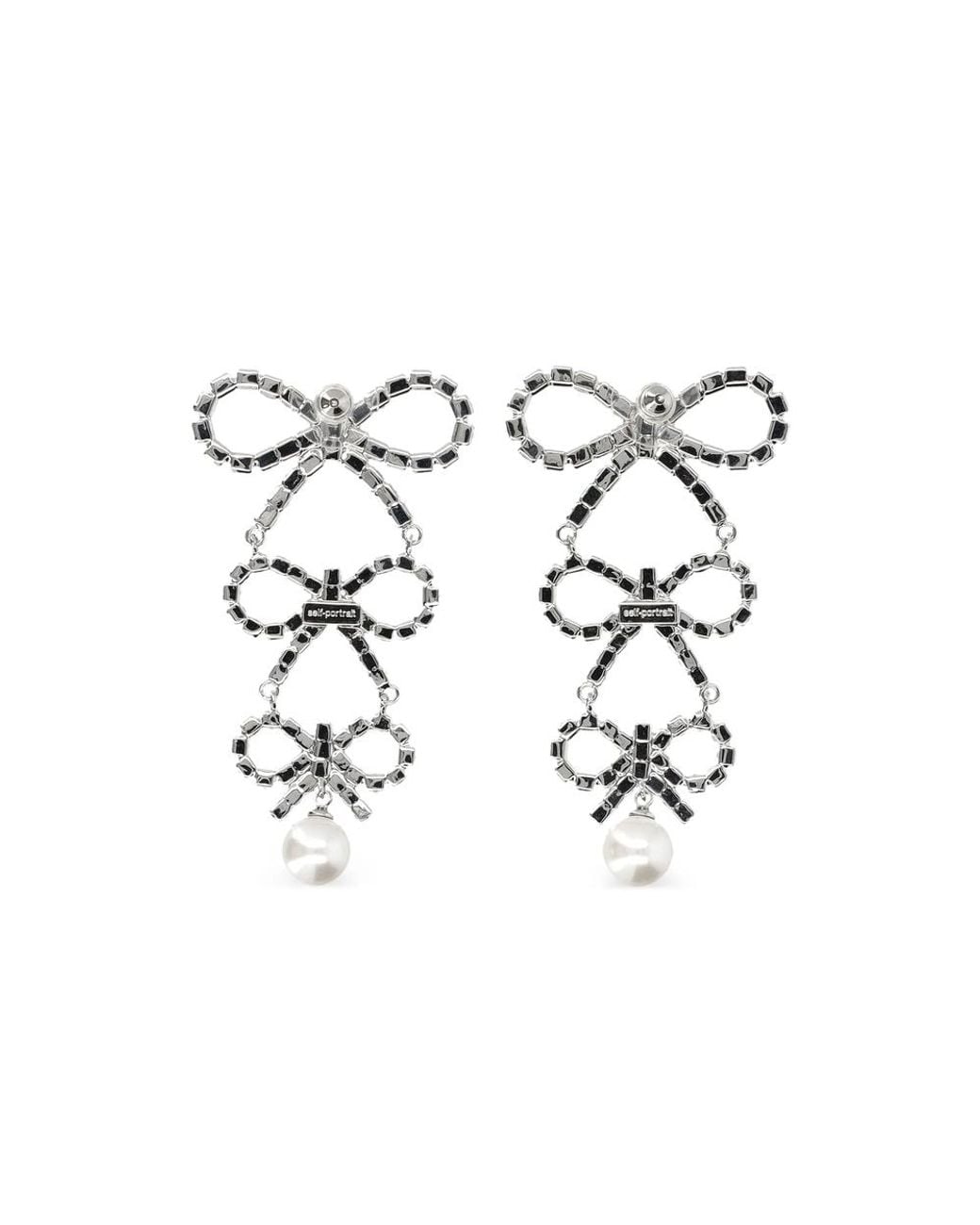Self-Portrait Metallic Tiered Crystal-Bow Earrings