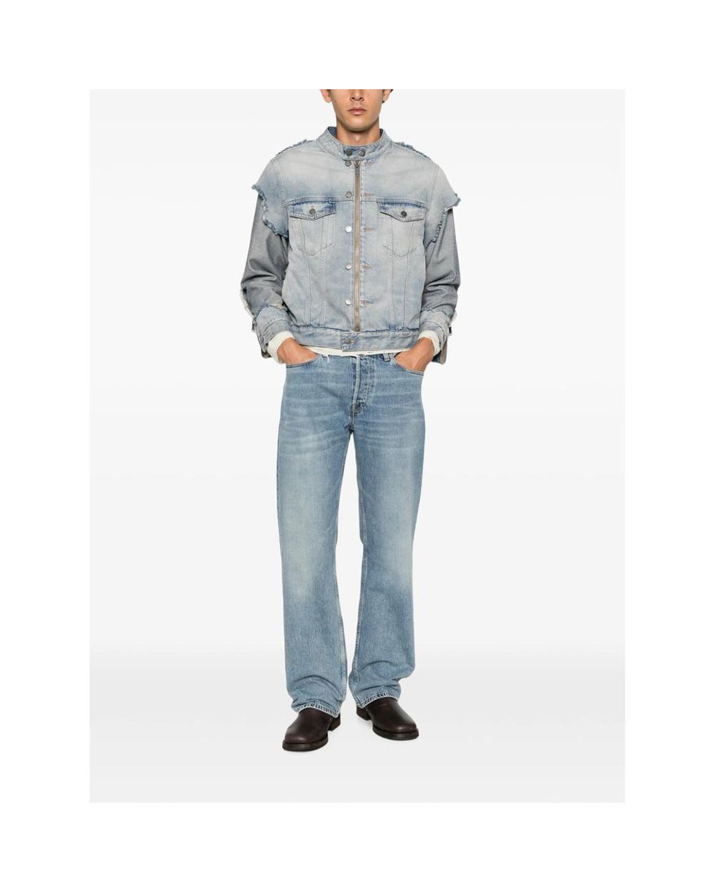 Haikure Blue Distressed Panelled Denim Jacket for men