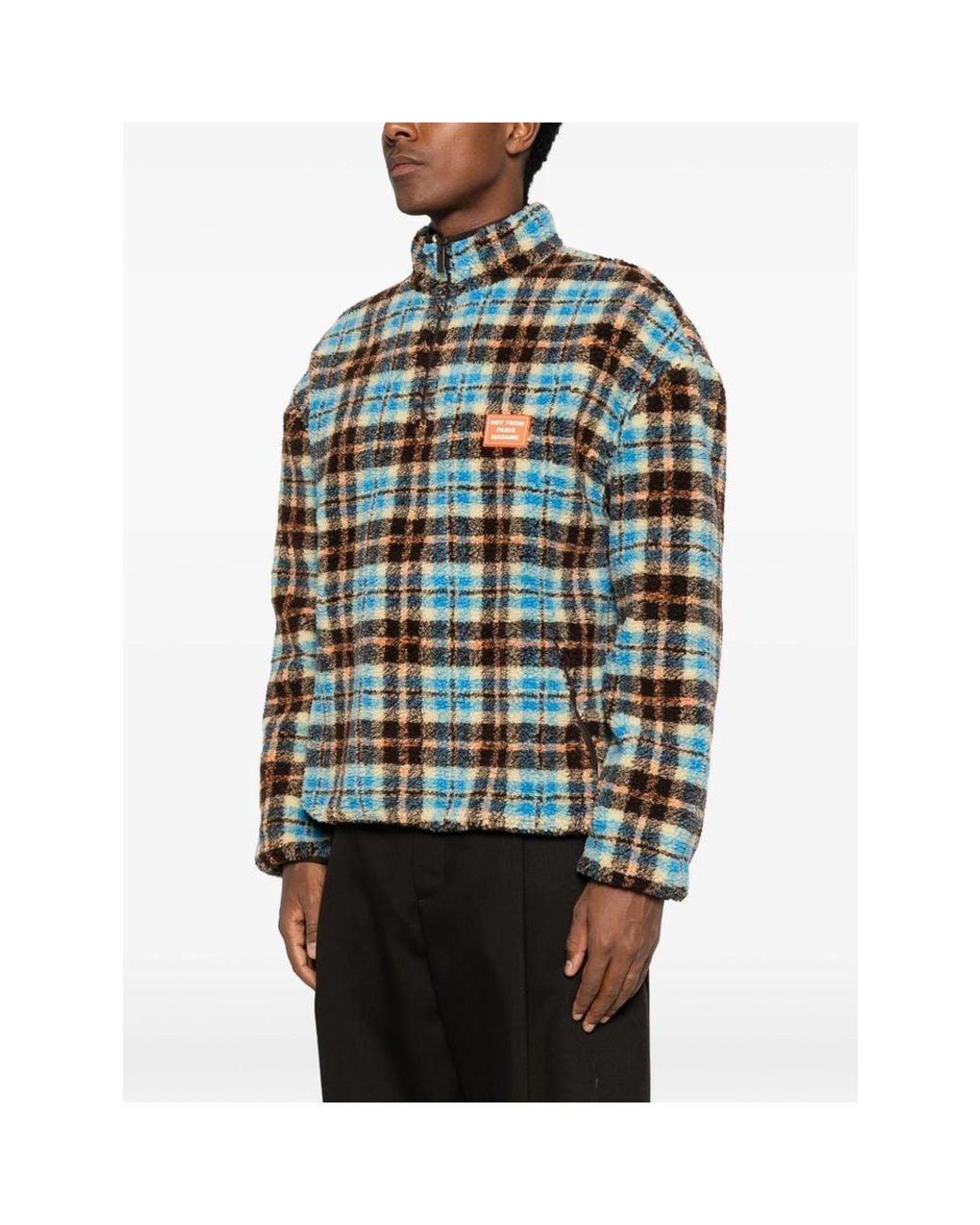 Drole de Monsieur Green Check-Pattern Fleece Jacket for men
