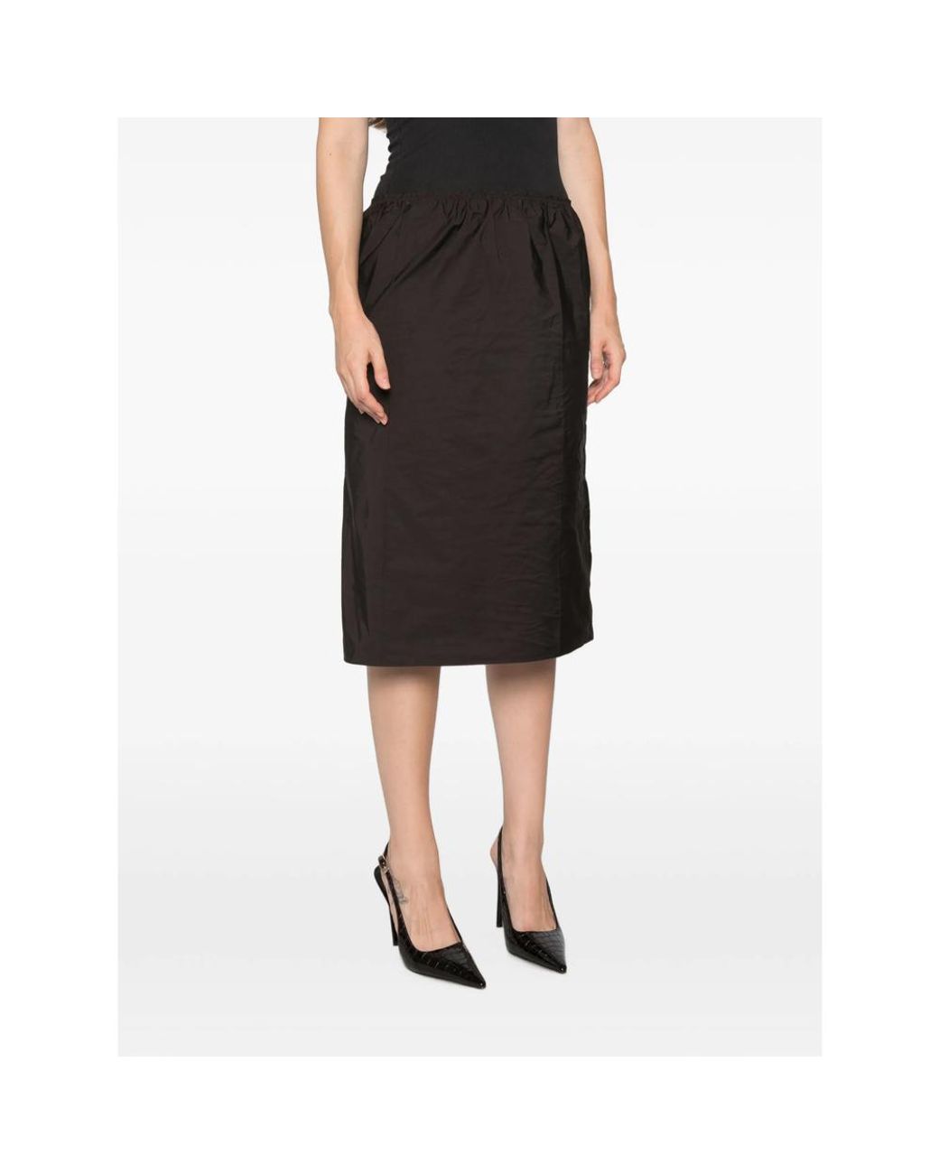 Carven Black Pearl-Embellished Gathered Midi Skirt