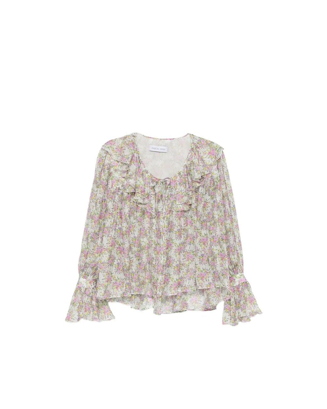 Raquel Diniz Gray Floral-Print Ruffled Blouse