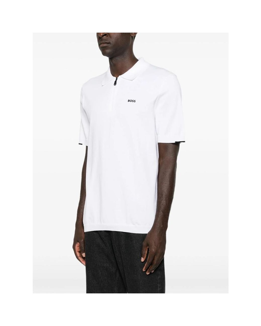 Boss White Ever-X Zip-Fastening Logo-Print Polo Shirt for men