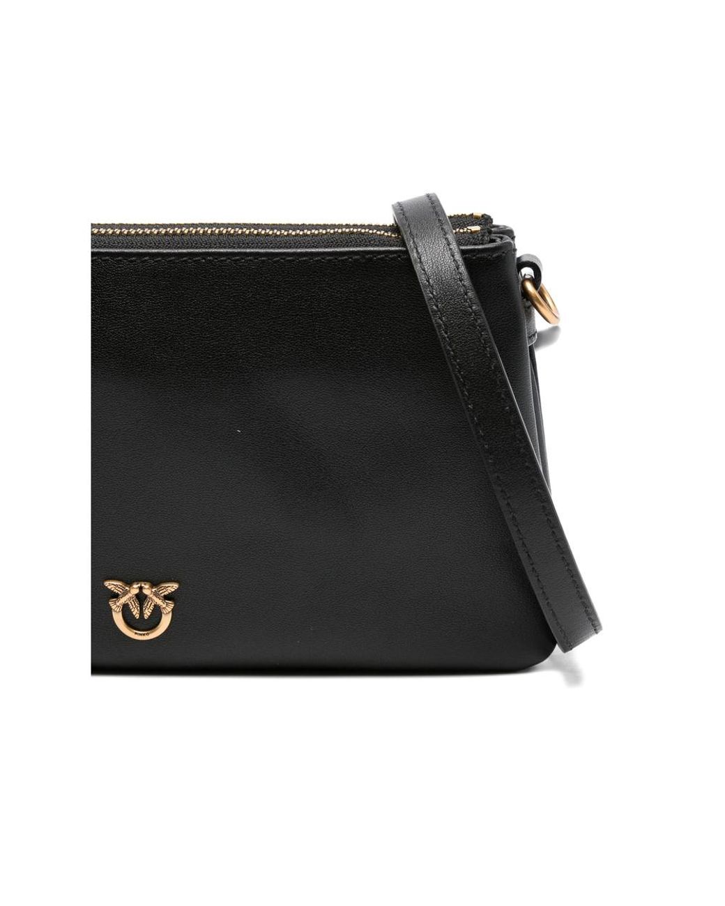 Pinko Black Small Double Leather Shoulder Bag