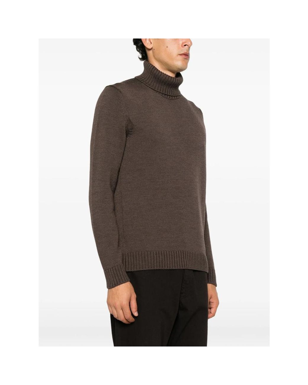 ZANONE-SLOWEAR Brown Roll-Neck Ribbed-Trim Sweater for men