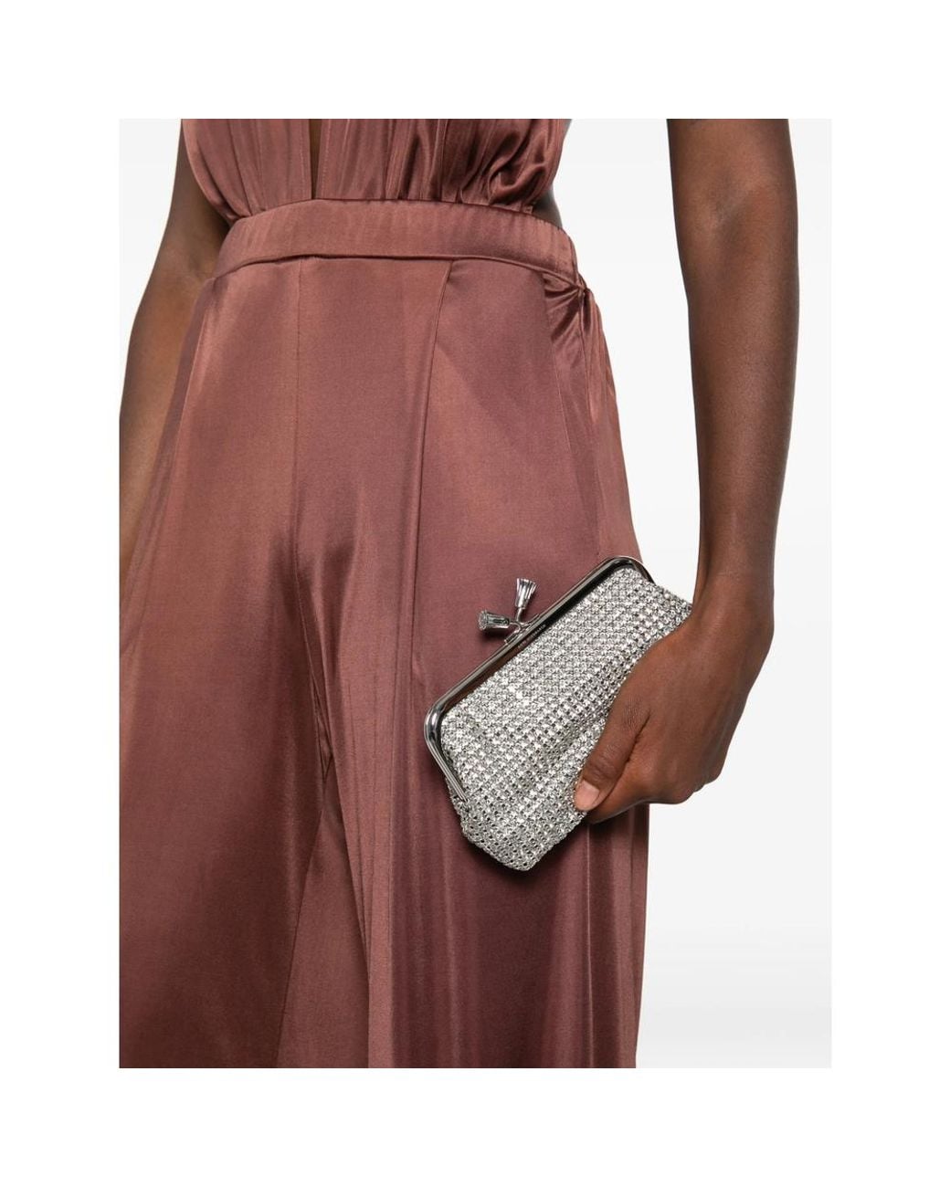 Anya Hindmarch Gray Crystal-Embellished Tassel-Clasp Clutch Bag