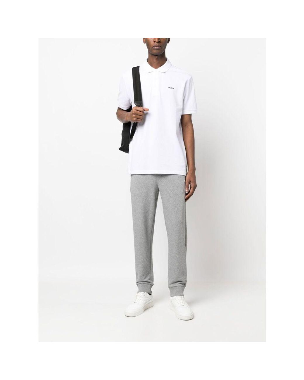 HUGO White Cotton-Piqué Polo Shirt With Logo Print for men