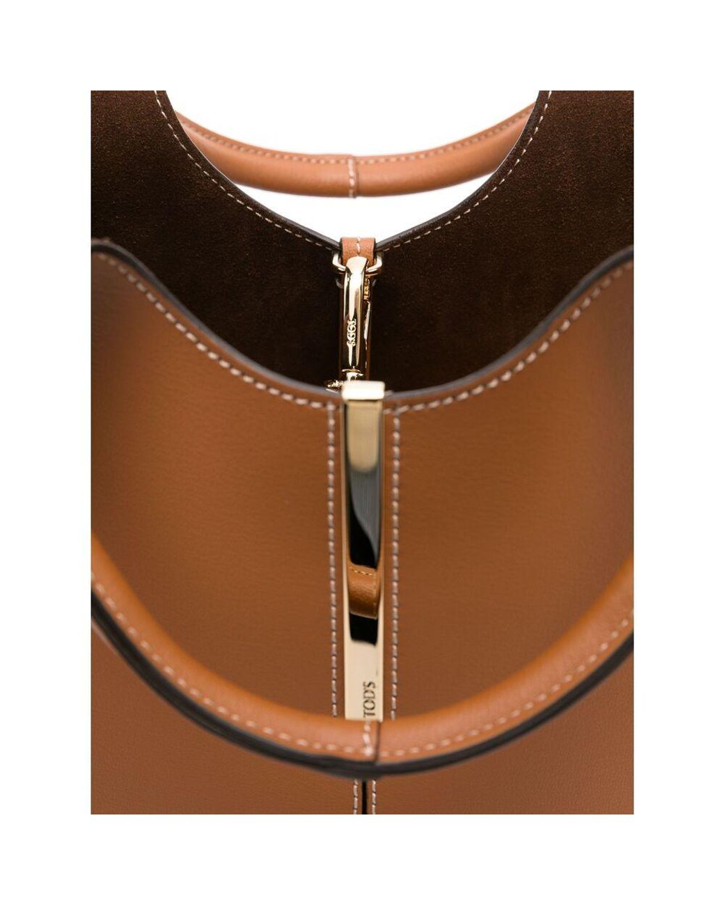 Tod's Brown Logo-Plate Contrast-Stitch Tote Bag