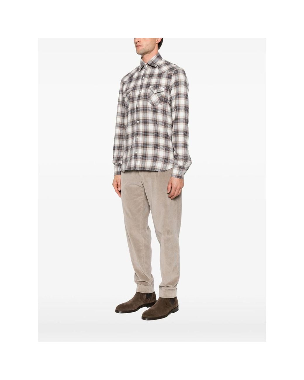 Barba Napoli White Check Western Shirt for men