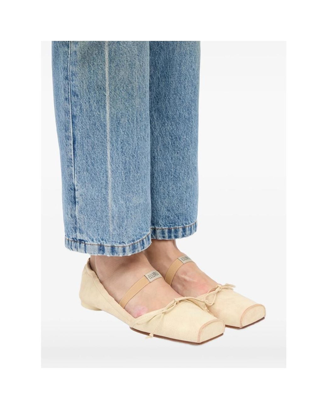 MM6 by Maison Margiela Natural Square Toe Strap Leather Ballerina Shoes