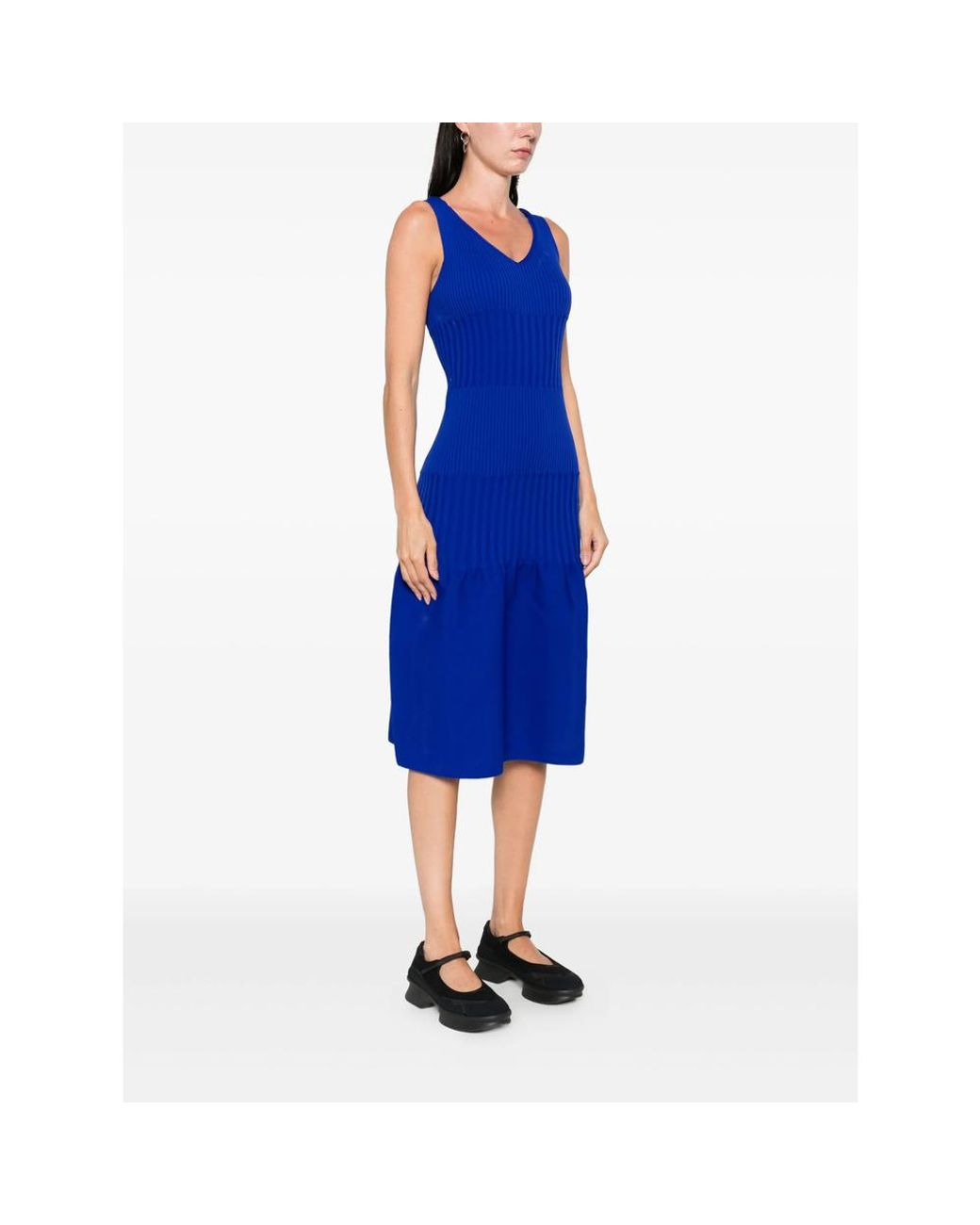 strapless open back dress Black Ribbed V Neck Midi Jumper Dress | Dresses main image 0