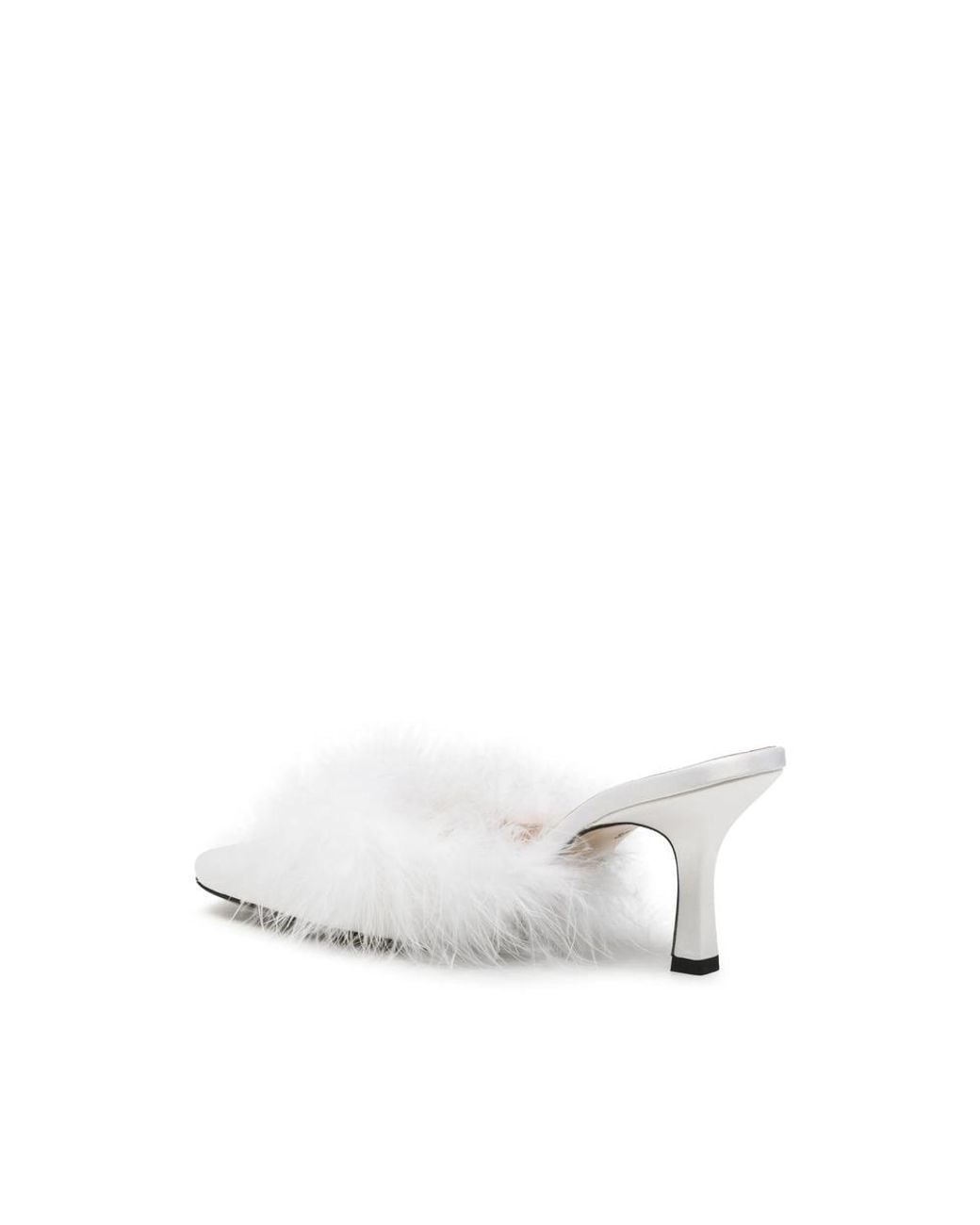 Mach & Mach White Carolyn B Feather-Trim Square-Toe Mules