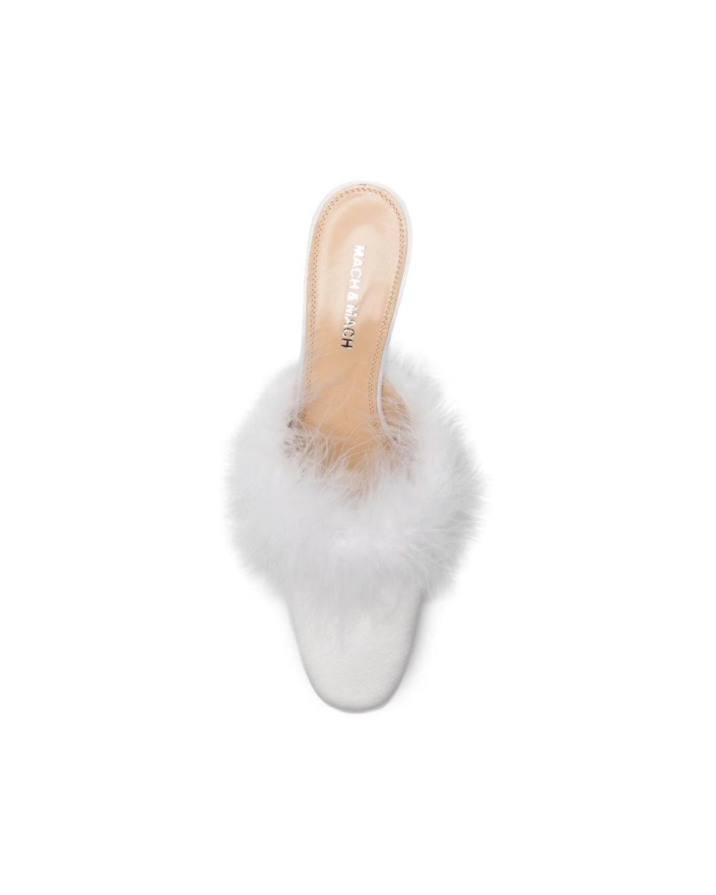 Mach & Mach White Carolyn B Feather-Trim Square-Toe Mules