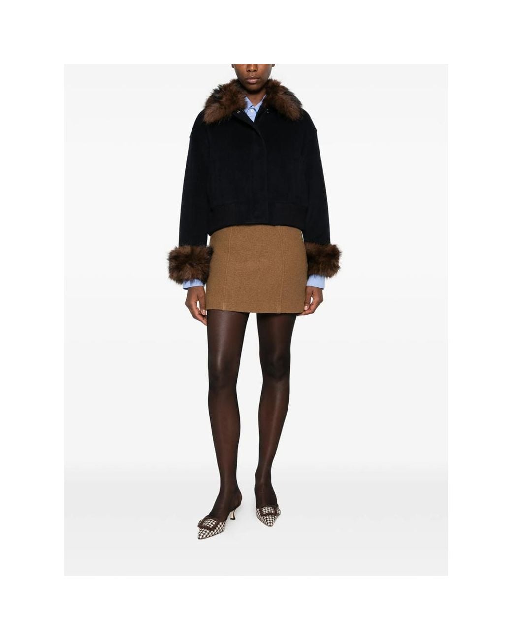 Self-Portrait Black Faux-Fur Trim Bomber Jacket