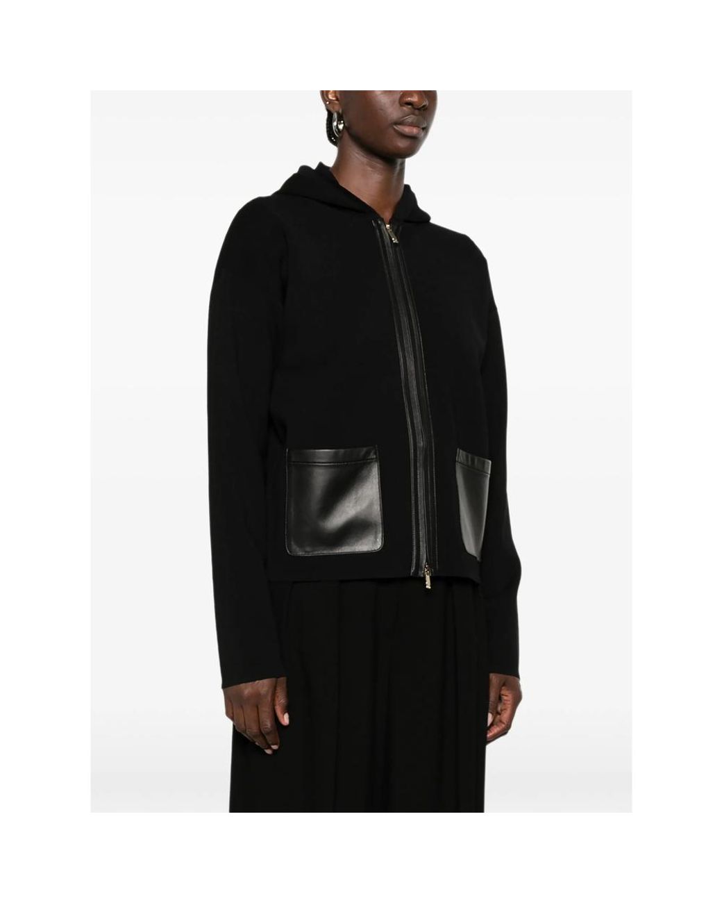 Max Mara Black Colimbo Leather-Trimmed Hoodie