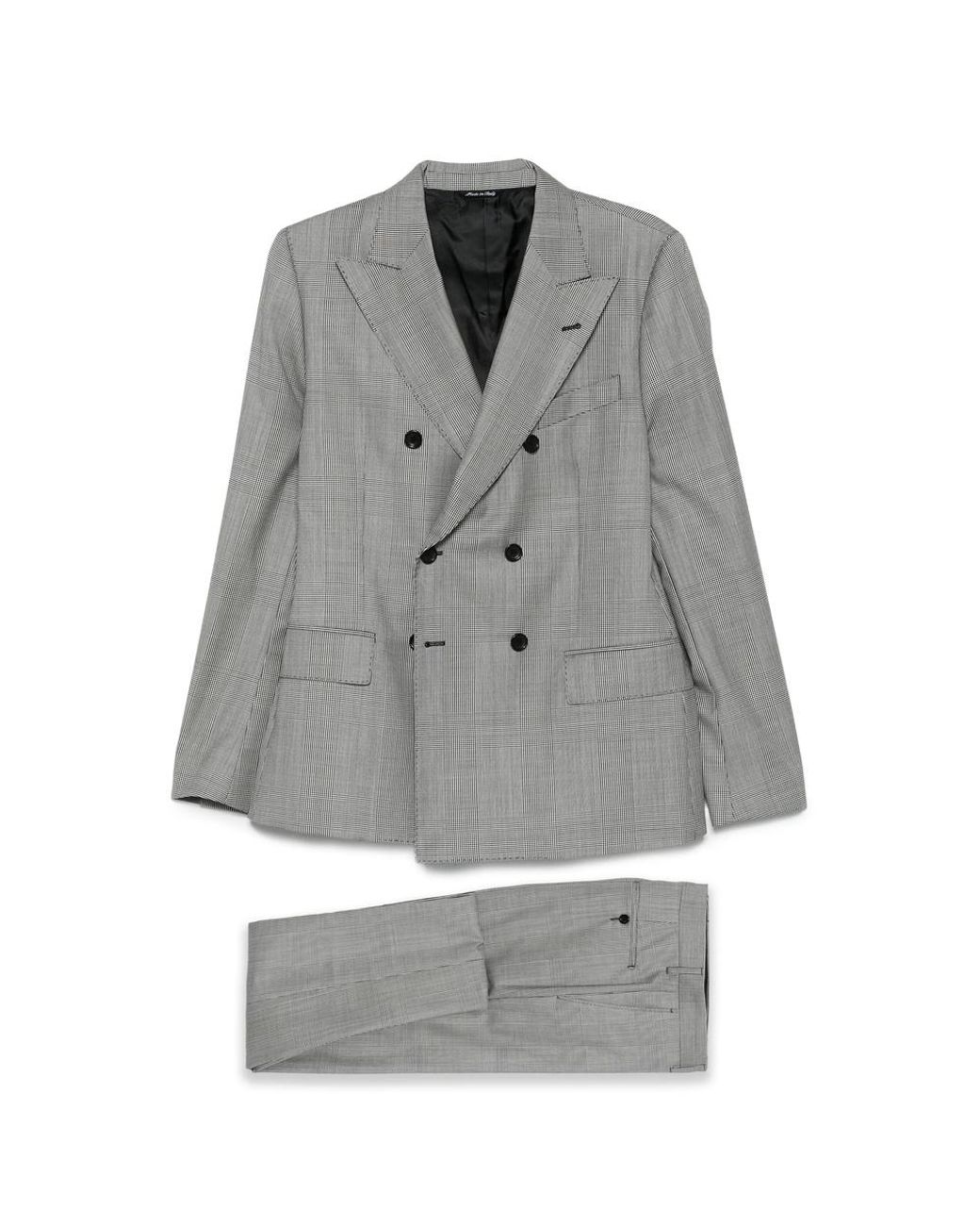 Reveres 1949 Gray Double-Breasted Checked-Pattern Suit for men