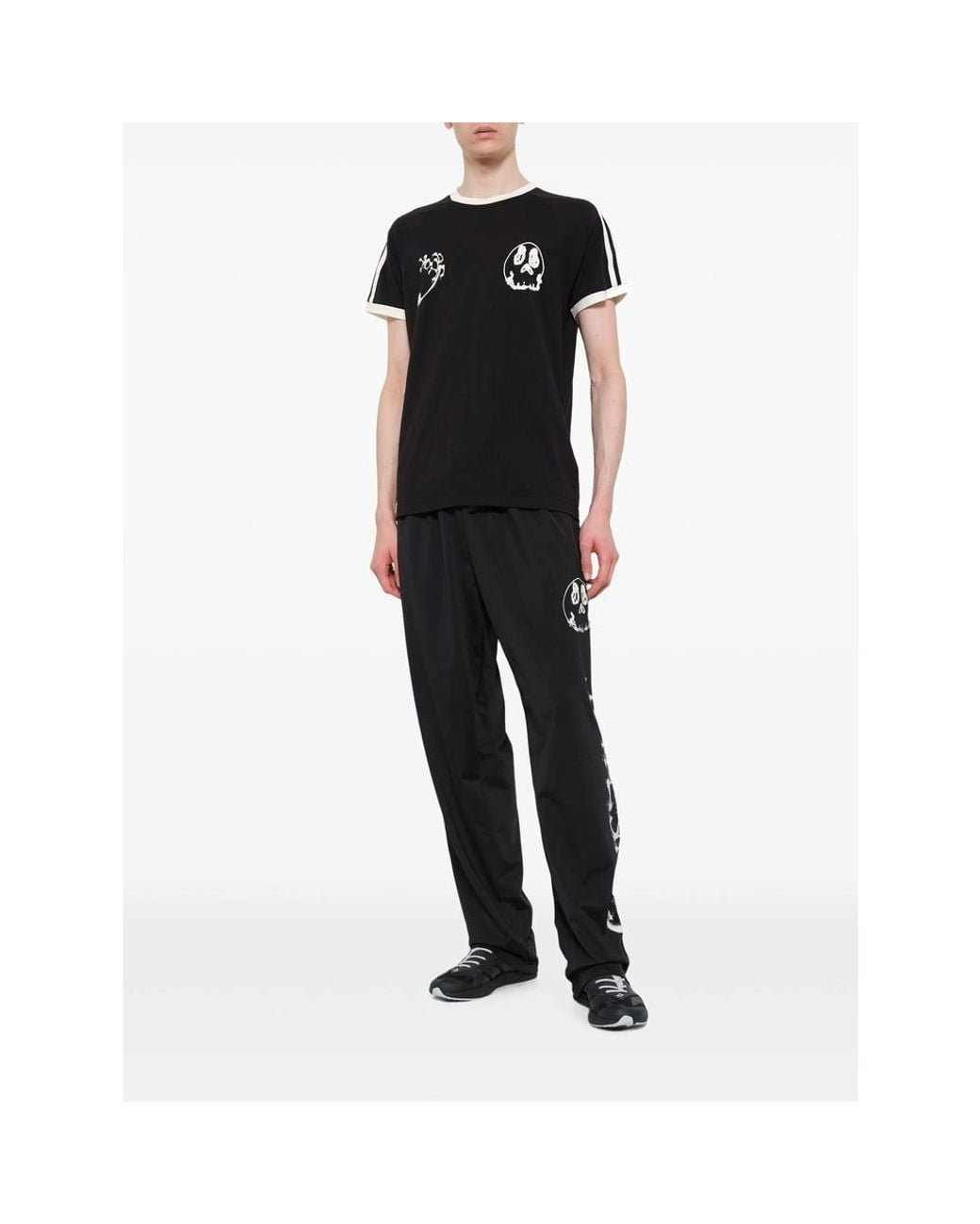 Y-3 Black Skull-Print 3-Stripes T-Shirt for men