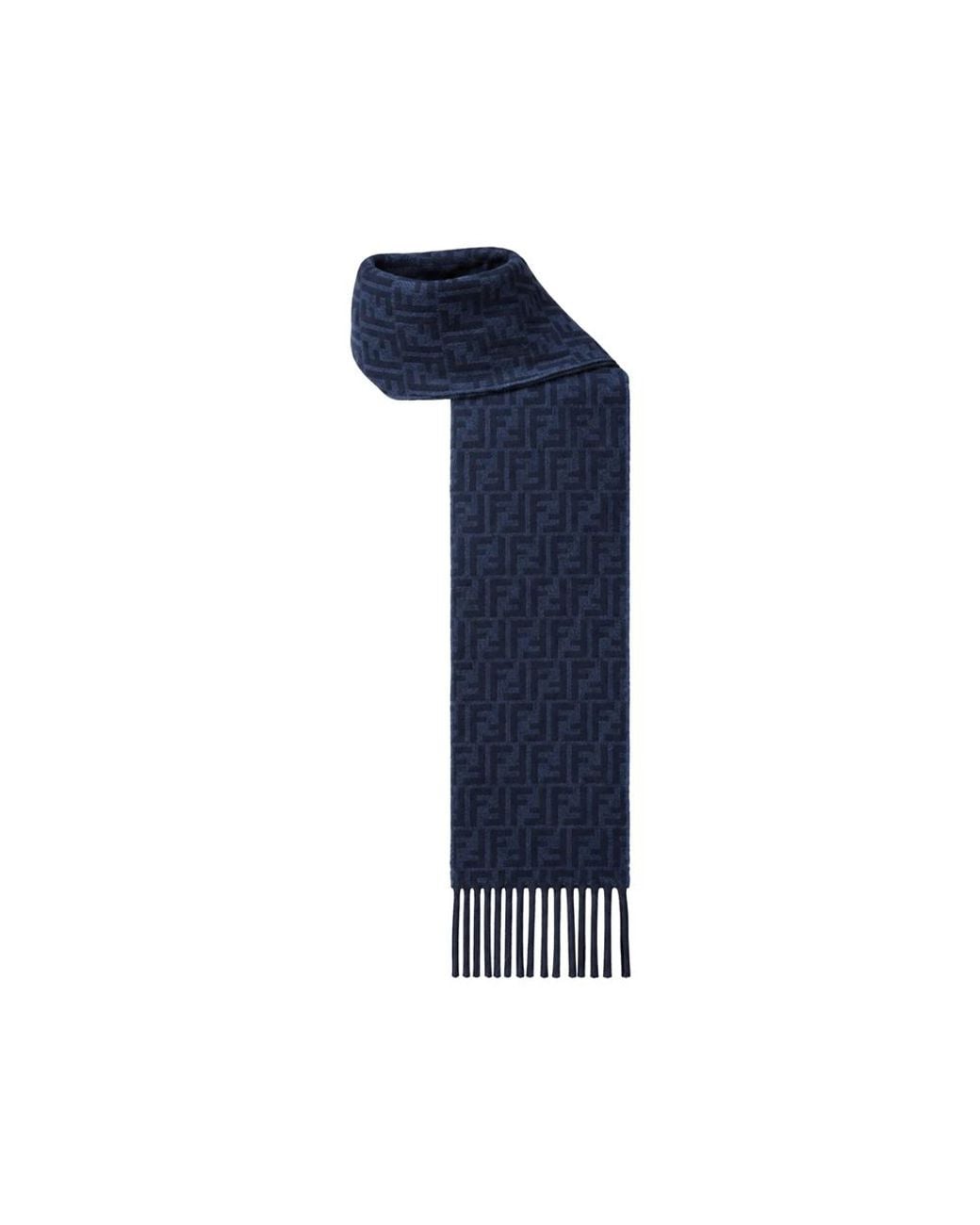 Fendi Blue Ff Monogram Fringed Scarf for men