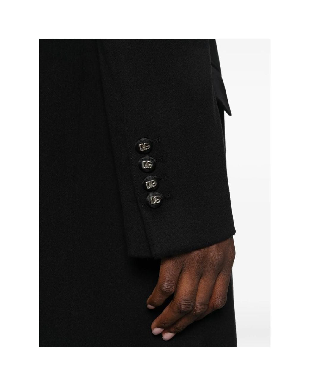 Dolce & Gabbana Black Single-Breasted Logo-Plaque Coat