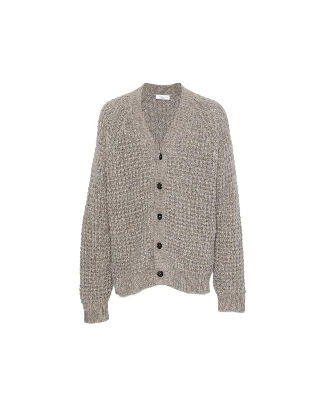 Roberto Collina Gray Waffle-Knit V-Neck Cardigan for men