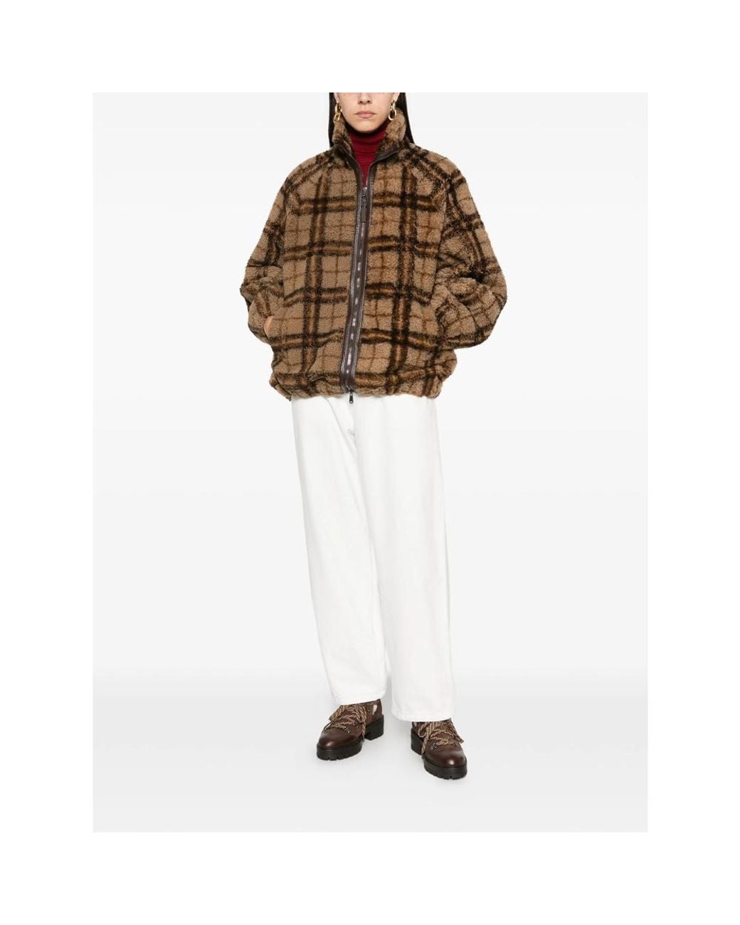 Brunello Cucinelli Brown Check-Pattern Shearling Jacket