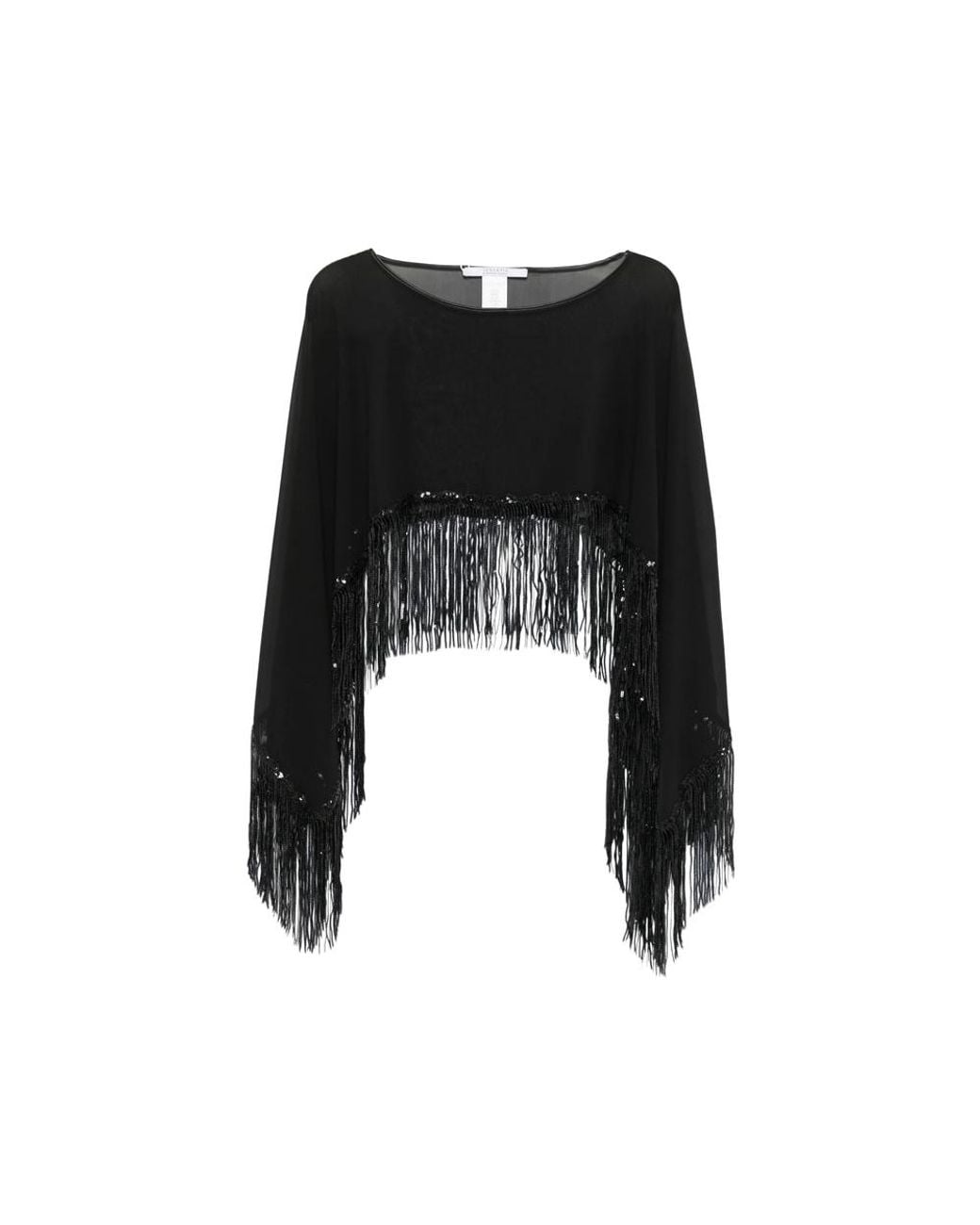 De Santis by Martin Alvarez Black Sequin-Embellished Fringed Cape